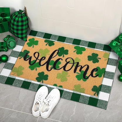 Tinideya 2 Pcs St. Patrick Day Door Mat Welcome Non Slip Coir Mats Clover by Tinideya
