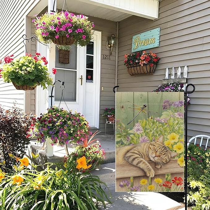 Sleeping Cat Garden Flag Double Sided Home Decorative, Spring Summer Garden - Image 7