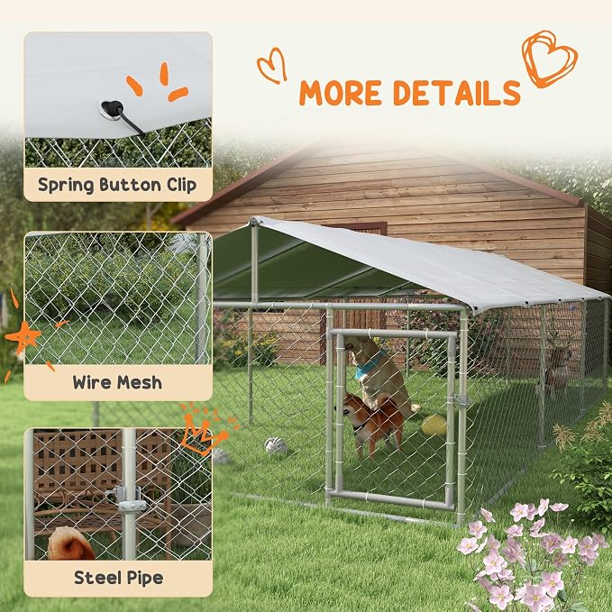PawHut Outdoor Dog Kennel, Heavy Duty Dog Run Outdoor Fence - Image 6