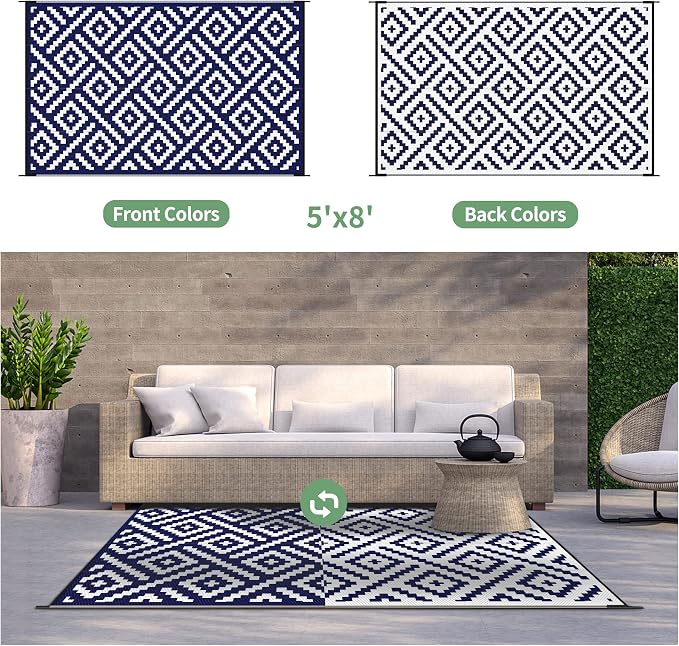 GENIMO 5x8 Outdoor Rug Waterproof, Reversible Mats, Area Rug, Plastic Outside - Image 4