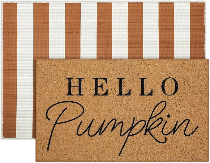 Tinideya 2 Pcs Fall Door Mat Thanksgiving Hello Pumpkin Welcome Non Slip Coir by Tinideya