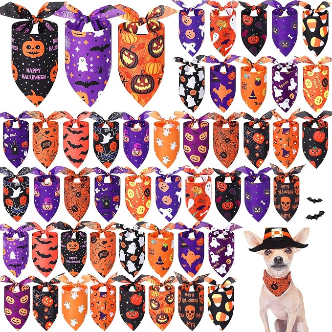 Abbylike 50 Pcs Halloween Dog Bandanas Bulk Pumpkin Bandanas by Abbylike