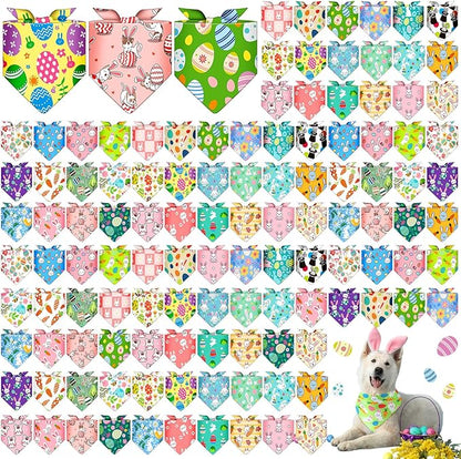 Sanwuta 120 Pcs Easter Dog Bandanas Bulk Rabbits Patterns Bandanas by Sanwuta