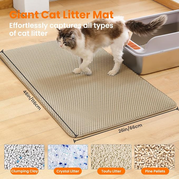 Jumbo Cat Litter Mat, 46x26 Inches Double Layer Honeycomb Litter Trapping Mat - Image 2
