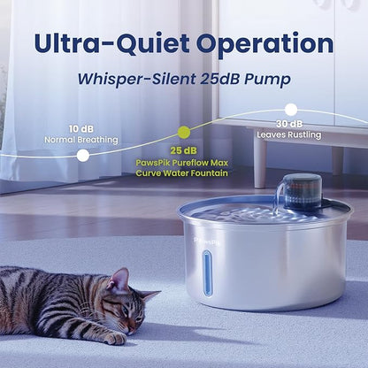 PawsPik PureFlow MAX Automatic Pet Water Dispenser, Stainless Steel Curve Dog & - Image 7