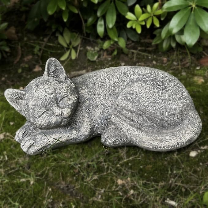 Garden Sleeping Cat Memorial Stone Cat Grave Marker Remembrance Kitten Statues - Image 6
