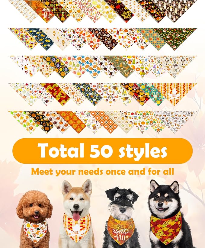 PET SHOW 50 Pack Fall Dog Bandanas Bulk Washable Thanksgiving Autumn Maple - Image 3