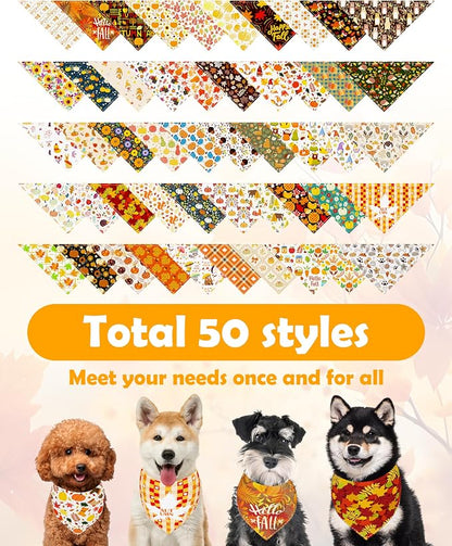 PET SHOW 50 Pack Fall Dog Bandanas Bulk Washable Thanksgiving Autumn Maple - Image 3