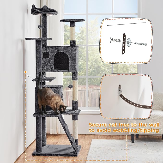 Yaheetech Larget Cat Tree, 80in Multi-Level Cat Tower - Image 9