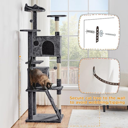Yaheetech Larget Cat Tree, 80in Multi-Level Cat Tower - Image 9