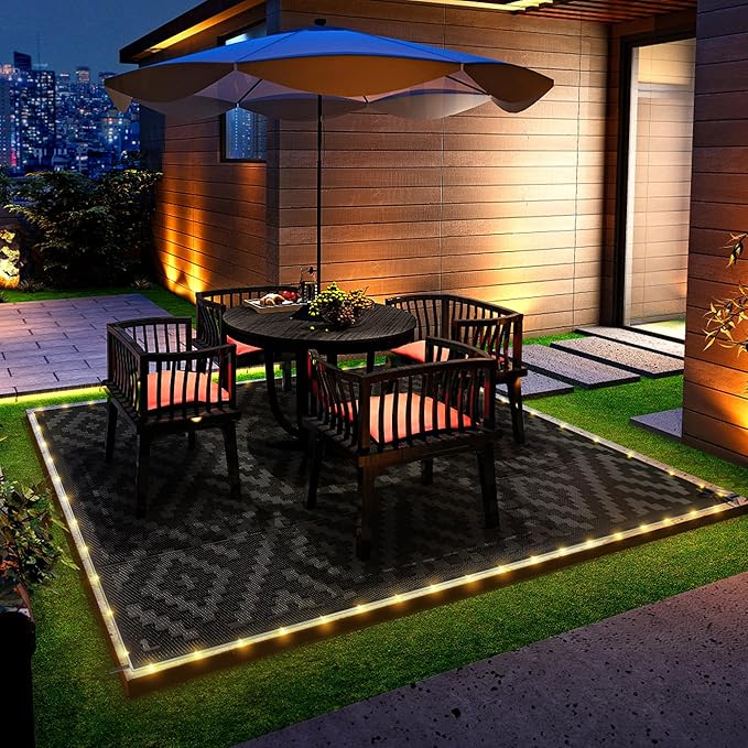 GENIMO Outdoor Rug with LED Strip Lights, Reversible Plastic Straw Rugs - Image 3