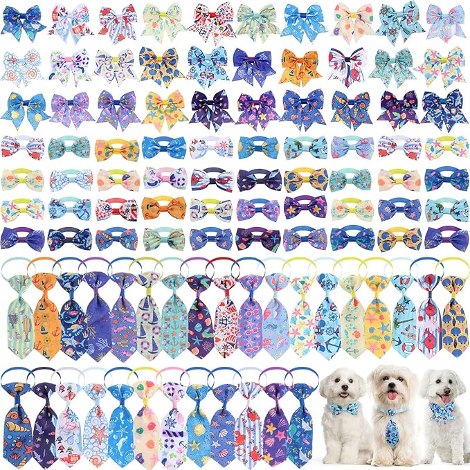 Reginary 100 Pieces Dog Bow Tie Collar Set Include 40 Dog Neckties, and 30 by Reginary