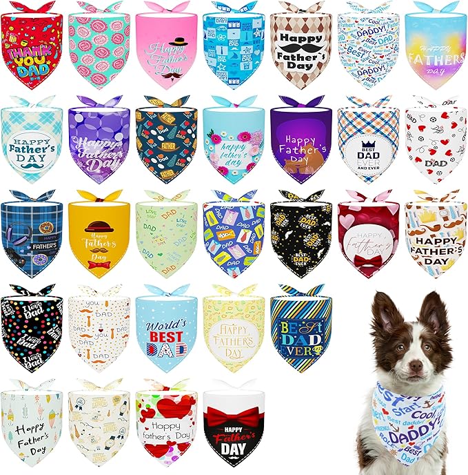 30 Pack Fathers Day Dog Bandanas Bulk by Bestwishforyou