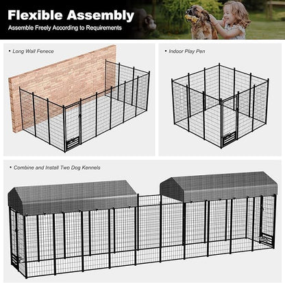 Large Dog Kennel Outside with Roof, Heavy-Duty Indoor Outdoor Dog Run Dog - Image 2