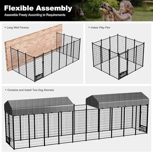 Large Dog Kennel Outside with Roof, Heavy-Duty Indoor Outdoor Dog Run Dog - Image 2