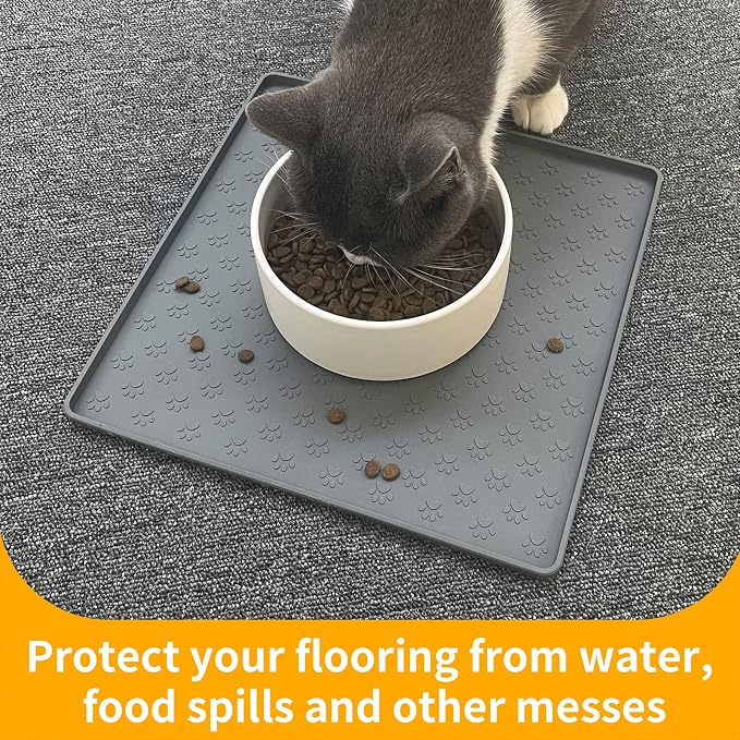 Ptlom Grey Pet Placemat for Dog and Cat, Waterproof Non-Slip Silicone Feeding - Image 5