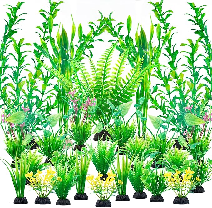 Ameliade Aquarium Artificial Green Plastic Plants Decorations 26 PCS Large Fish by Ameliade
