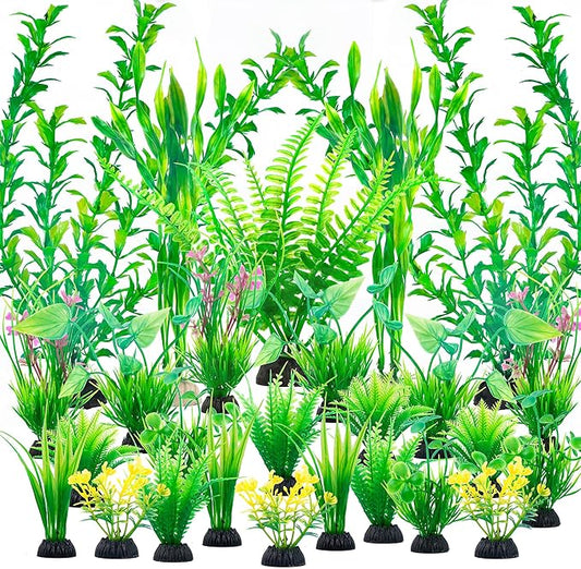 Ameliade Aquarium Artificial Green Plastic Plants Decorations 26 PCS Large Fish by Ameliade