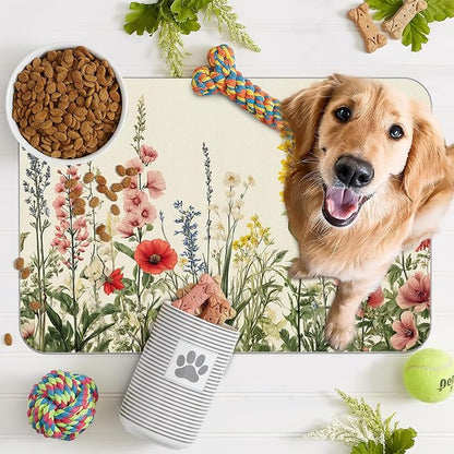 Vintage Flower Botanical Garden Dog Cat Food Mat, Absorbent Pet Feeding Mat - Image 7