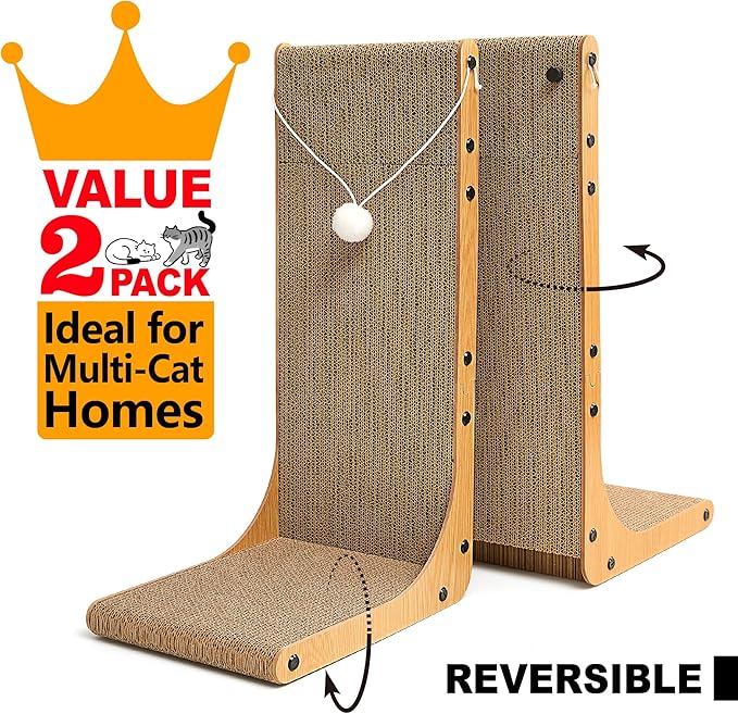 Value 2-Pack 23.6 Inch L-Shaped Cardboard Cat Scratcher, Dual Use Scratch Pad - Image 2