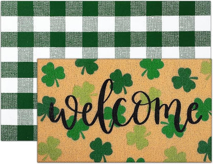 Tinideya 2 Pcs St. Patrick Day Door Mat Welcome Non Slip Coir Mats Clover - Image 6