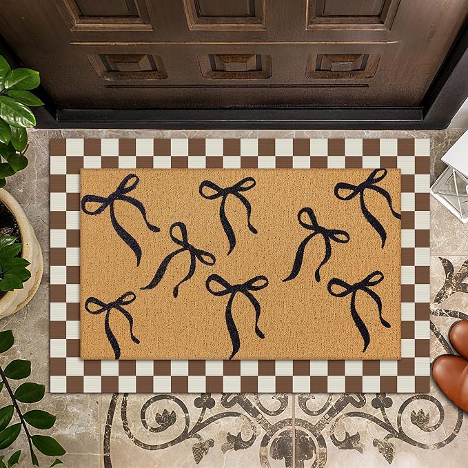 Tinideya 2 Pcs Boho Bows Door Mat Welcome Non Slip Coir Mats Floor Layering - Image 4