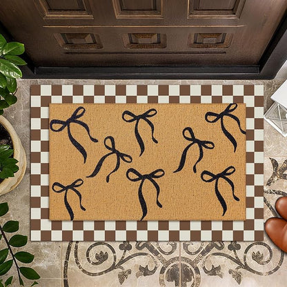 Tinideya 2 Pcs Boho Bows Door Mat Welcome Non Slip Coir Mats Floor Layering - Image 4