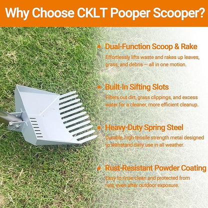 Heavy Duty Pooper Scooper 66in Tempered Spring Steel Scoop Long Stainless Steel - Image 4