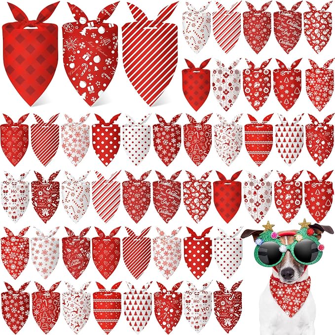 Abbylike 50 Pcs White and Red Dog Bandanas Bulk Polka Dots Stripes Snowflake by Abbylike