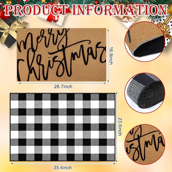 Tinideya 2 Pcs Door Mat Welcome Non Slip Coir Mats Floor Layering Doormats - Image 2
