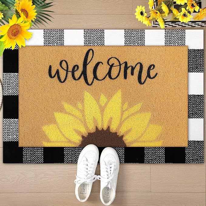 Tinideya 2 Pcs Summer Door Mat Sunflower Welcome Non Slip Coir Mats Floral by Tinideya