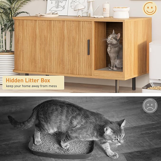 Cat Litter Box Enclosure with Cat Scratch Pad, Sliding Door, 37.4" Litter Box - Image 7