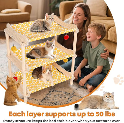 Large 3-Layer Cat Hammock Bed, Breathable Washable Covers, Wooden Pet Furniture - Image 5