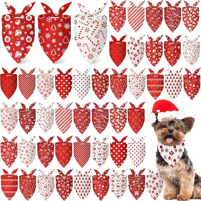 Abbylike 50 Pcs Valentines Day Dog Bandanas Bulk Red and White Polka Dots by Abbylike