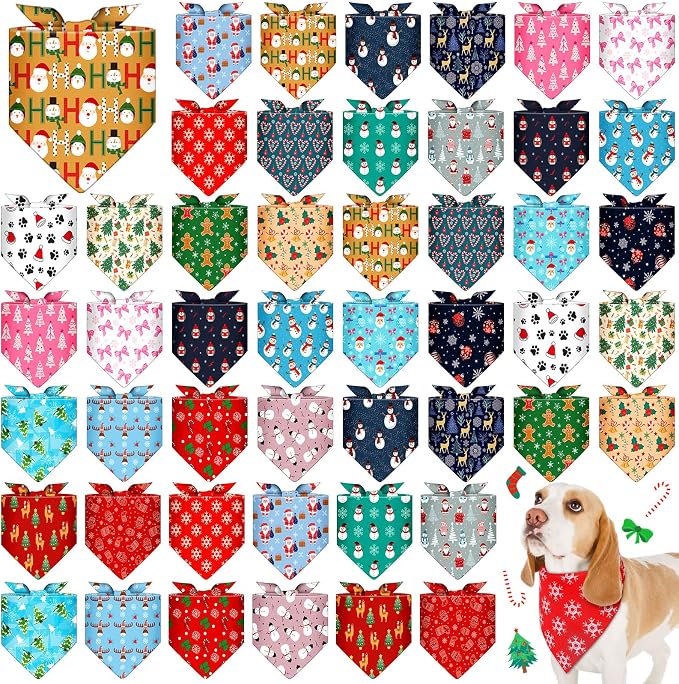 Sanwuta 48 Pcs Christmas Dog Bandanas Bulk Xmas Dog Bandanas Adjustable Snowman by Sanwuta