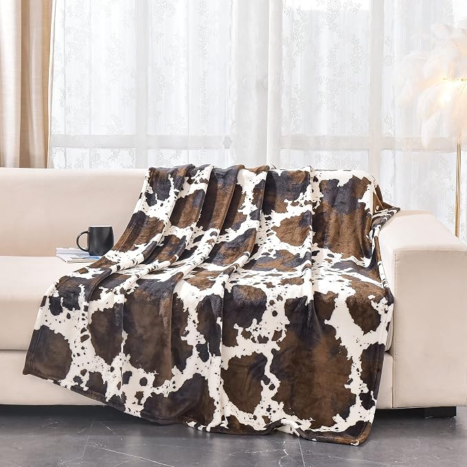 Bnuitland Brown Cow Print Flannel Throw Blanket - Image 9