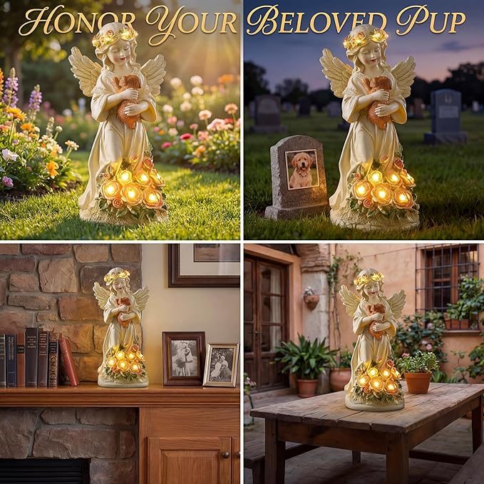 Chunful Solar Angel Dog Memorial Statue 10" Resin Pet Memorial Gift - Image 6