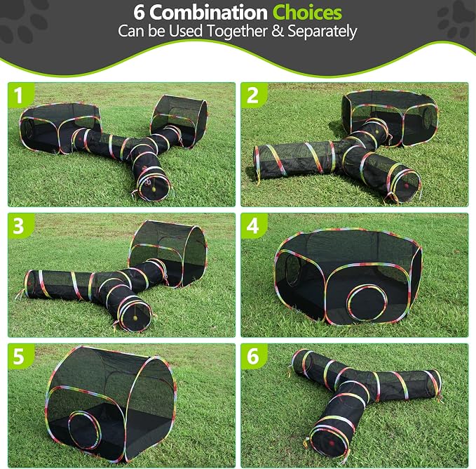 Outdoor Cat Enclosure with Cat Tunnel, Playhouse and Cat Toy Ball with Bell - Image 4
