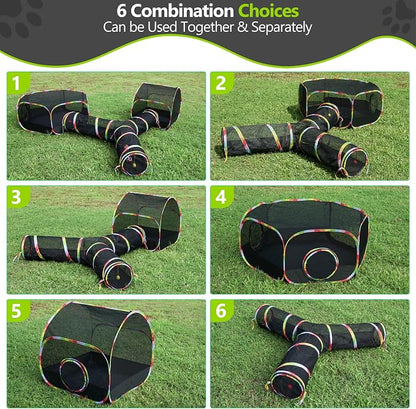 Outdoor Cat Enclosure with Cat Tunnel, Playhouse and Cat Toy Ball with Bell - Image 4