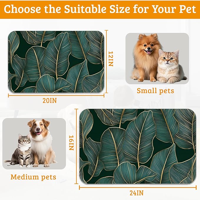 Tropical Palm Feeding Mat, Non-Slip Rubber Backing Mat, Cat Dog Accessories - Image 6