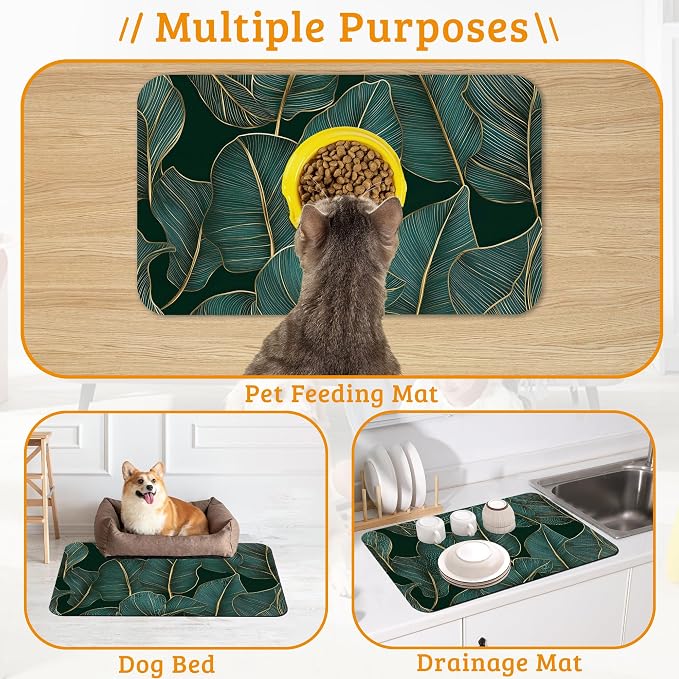 Tropical Palm Feeding Mat, Non-Slip Rubber Backing Mat, Cat Dog Accessories - Image 7
