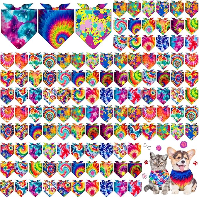 Sanwuta 120 Pcs Rainbow Tie Dye Dog Bandanas by Sanwuta