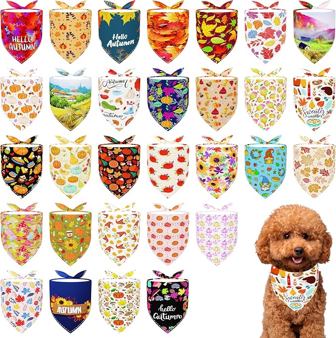 30 Pcs Fall Dog Bandanas Bulk for Small Dogs 18 Inch Stitch Edge Dog Bandanas by Bestwishforyou