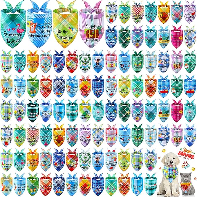 Sweetude 100 Pcs Summer Plaid Dog Bandana Bulk by Sweetude