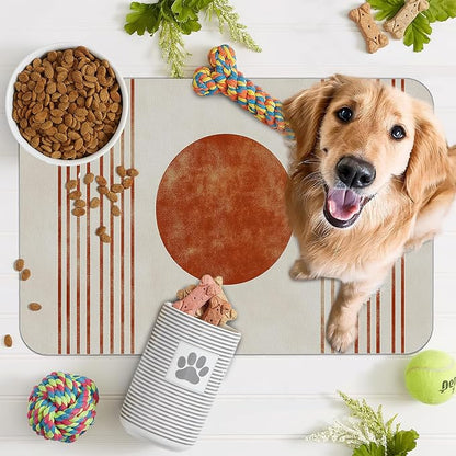Sun Boho Dog Food Mat for Floors, Absorbent Quick-Dry Pet Feeding Mat, Cat Dog - Image 7
