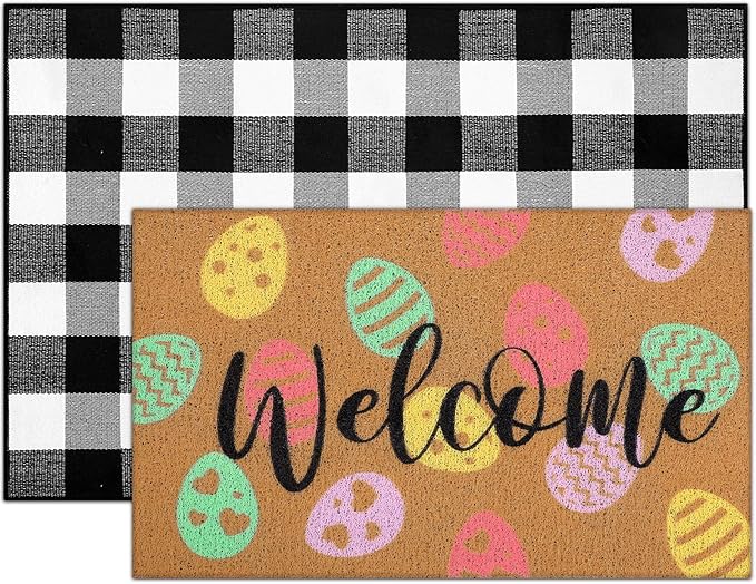 Tinideya 2 Pcs Easter Day Door Mat Eggs Welcome Non Slip Coir Mats Holiday - Image 7