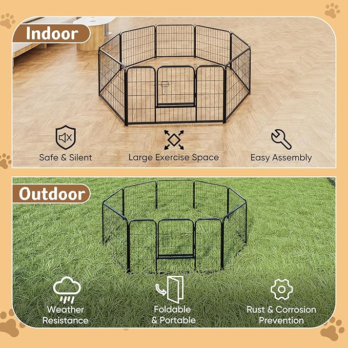 DUMOS Dog Playpen Indoor, Metal 40 Inch 8 Panels Foldable Pet Fence - Image 6