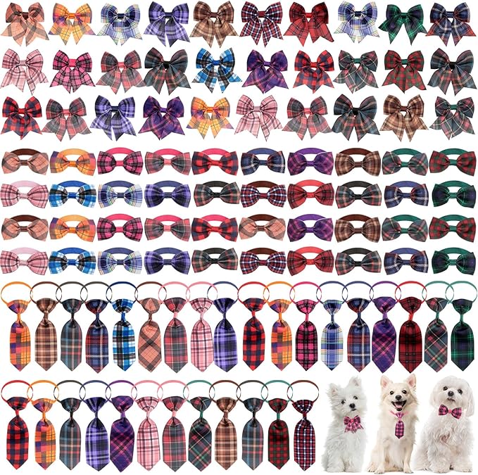 Reginary 100 Pieces Dog Bow Tie Collar Set Include 40 Dog Neckties, and 30 by Reginary