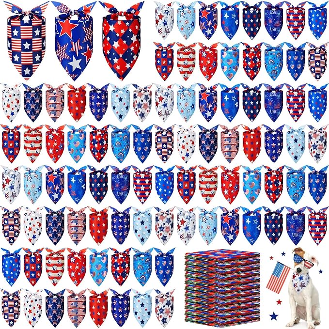 200 Pcs Patriotic Dog Bandanas Bulk Veterans Day Bandanas by Jeere
