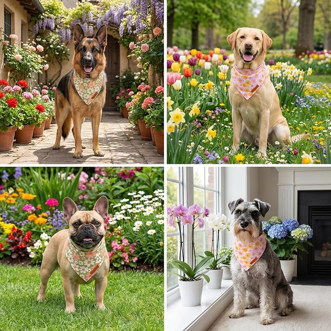 ADOGGYGO Floral Dog Bandanas 2 Pack, Daisy Flower Pet Scarf, Premium Fabric - Image 2